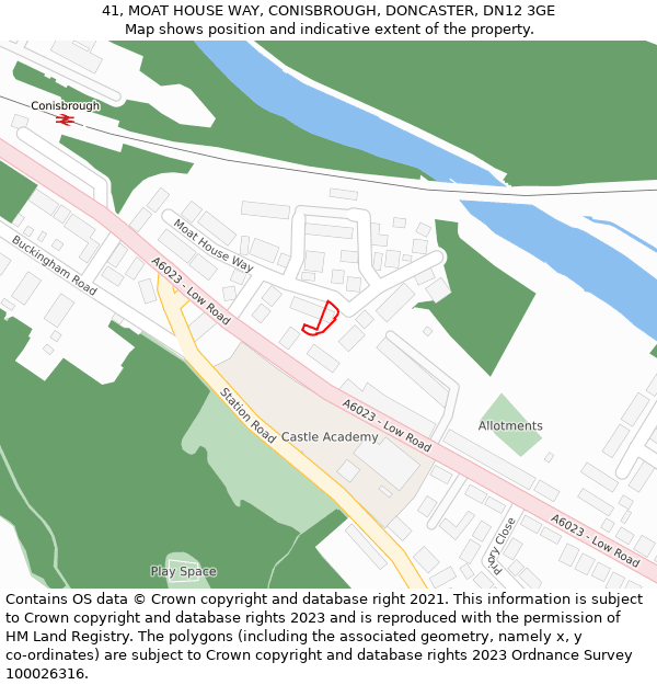 41, MOAT HOUSE WAY, CONISBROUGH, DONCASTER, DN12 3GE: Location map and indicative extent of plot