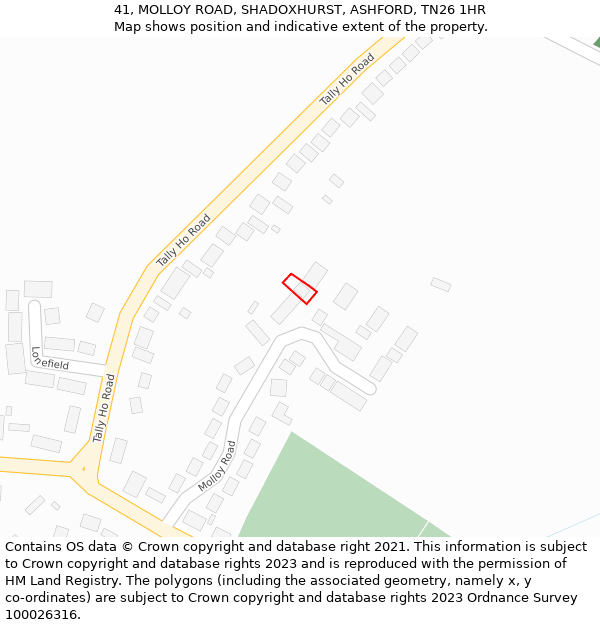 41, MOLLOY ROAD, SHADOXHURST, ASHFORD, TN26 1HR: Location map and indicative extent of plot