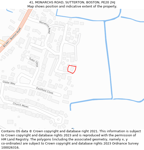 41, MONARCHS ROAD, SUTTERTON, BOSTON, PE20 2HJ: Location map and indicative extent of plot