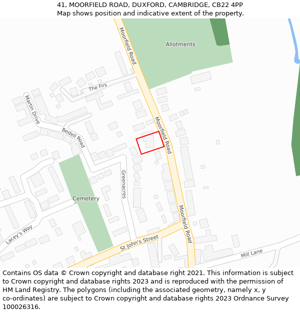41, MOORFIELD ROAD, DUXFORD, CAMBRIDGE, CB22 4PP: Location map and indicative extent of plot