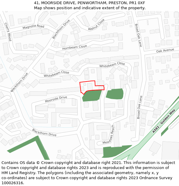 41, MOORSIDE DRIVE, PENWORTHAM, PRESTON, PR1 0XF: Location map and indicative extent of plot