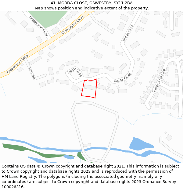 41, MORDA CLOSE, OSWESTRY, SY11 2BA: Location map and indicative extent of plot