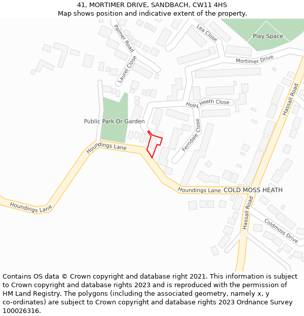 41, MORTIMER DRIVE, SANDBACH, CW11 4HS: Location map and indicative extent of plot
