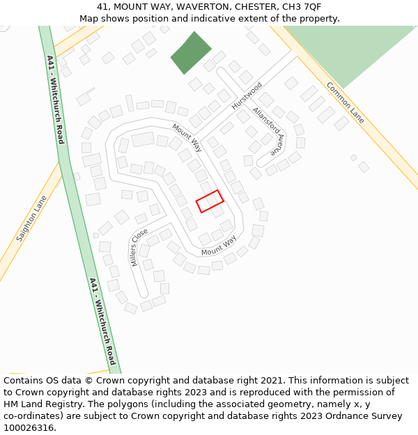 41, MOUNT WAY, WAVERTON, CHESTER, CH3 7QF: Location map and indicative extent of plot