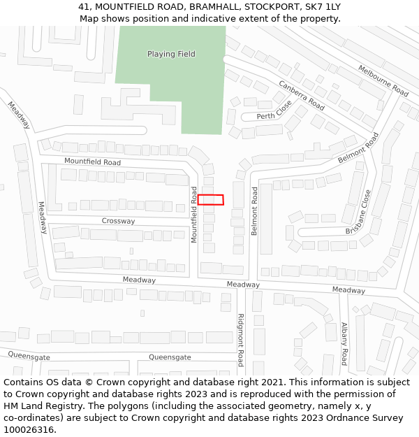 41, MOUNTFIELD ROAD, BRAMHALL, STOCKPORT, SK7 1LY: Location map and indicative extent of plot