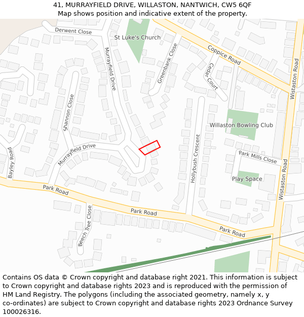 41, MURRAYFIELD DRIVE, WILLASTON, NANTWICH, CW5 6QF: Location map and indicative extent of plot