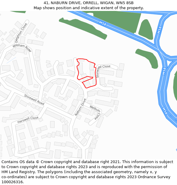 41, NABURN DRIVE, ORRELL, WIGAN, WN5 8SB: Location map and indicative extent of plot