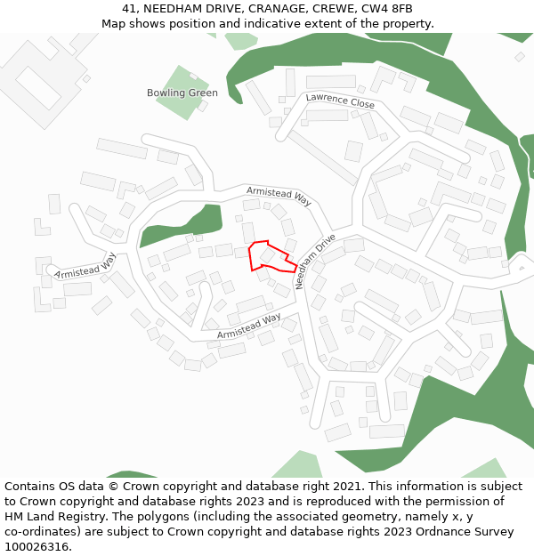 41, NEEDHAM DRIVE, CRANAGE, CREWE, CW4 8FB: Location map and indicative extent of plot