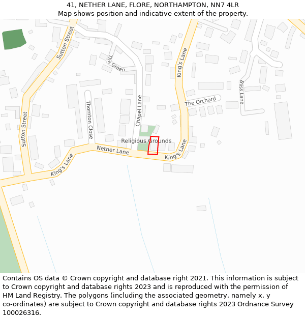 41, NETHER LANE, FLORE, NORTHAMPTON, NN7 4LR: Location map and indicative extent of plot