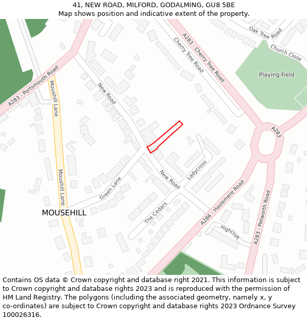 41, NEW ROAD, MILFORD, GODALMING, GU8 5BE: Location map and indicative extent of plot