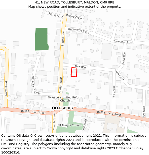 41, NEW ROAD, TOLLESBURY, MALDON, CM9 8RE: Location map and indicative extent of plot