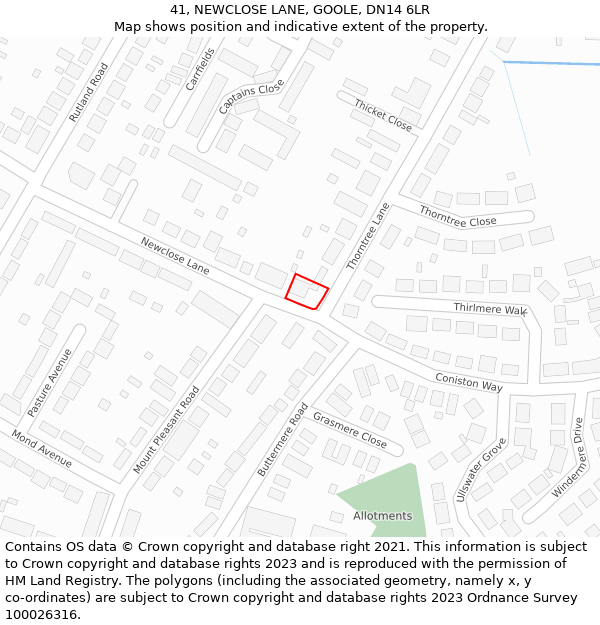 41, NEWCLOSE LANE, GOOLE, DN14 6LR: Location map and indicative extent of plot