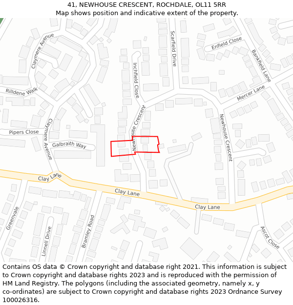41, NEWHOUSE CRESCENT, ROCHDALE, OL11 5RR: Location map and indicative extent of plot