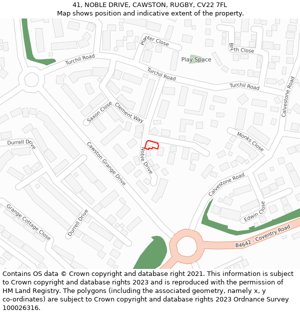 41, NOBLE DRIVE, CAWSTON, RUGBY, CV22 7FL: Location map and indicative extent of plot