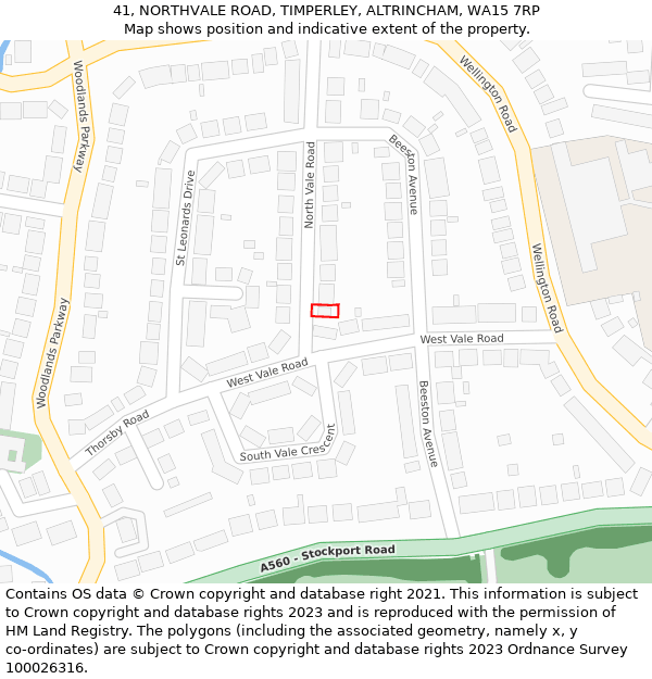 41, NORTHVALE ROAD, TIMPERLEY, ALTRINCHAM, WA15 7RP: Location map and indicative extent of plot