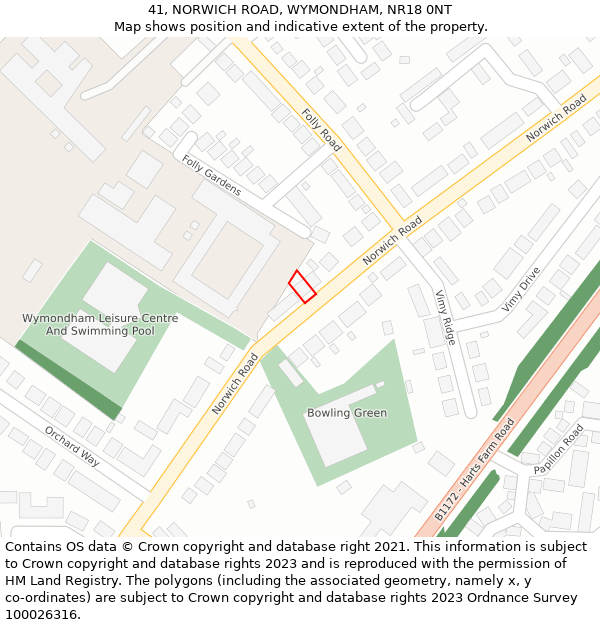 41, NORWICH ROAD, WYMONDHAM, NR18 0NT: Location map and indicative extent of plot