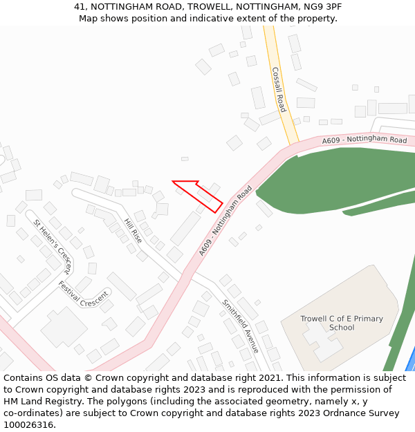 41, NOTTINGHAM ROAD, TROWELL, NOTTINGHAM, NG9 3PF: Location map and indicative extent of plot