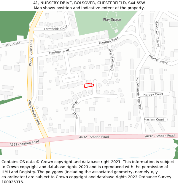 41, NURSERY DRIVE, BOLSOVER, CHESTERFIELD, S44 6SW: Location map and indicative extent of plot