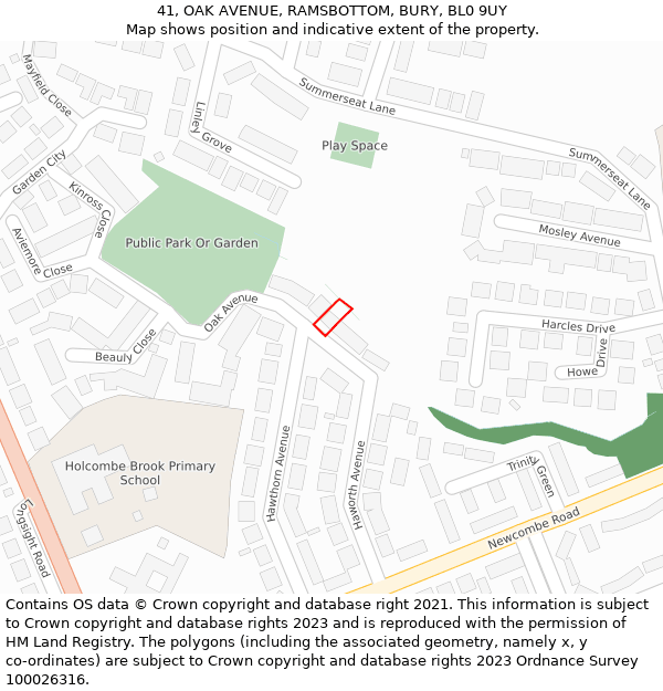 41, OAK AVENUE, RAMSBOTTOM, BURY, BL0 9UY: Location map and indicative extent of plot