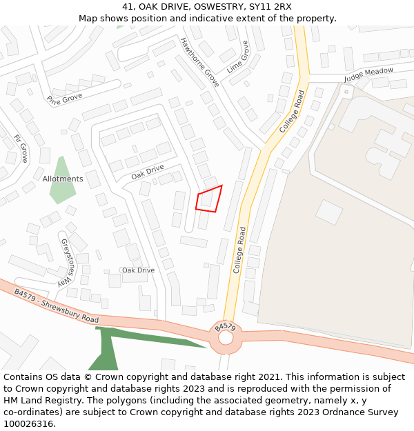 41, OAK DRIVE, OSWESTRY, SY11 2RX: Location map and indicative extent of plot