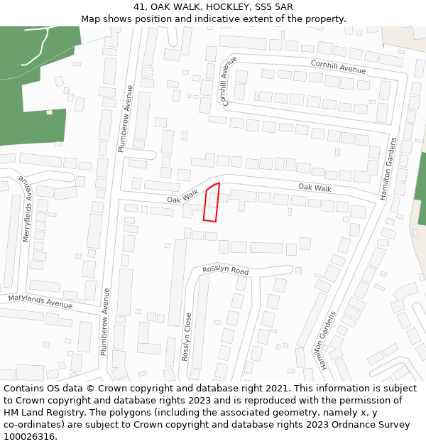 41, OAK WALK, HOCKLEY, SS5 5AR: Location map and indicative extent of plot