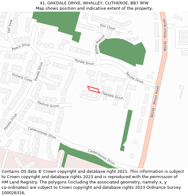 41, OAKDALE DRIVE, WHALLEY, CLITHEROE, BB7 9FW: Location map and indicative extent of plot