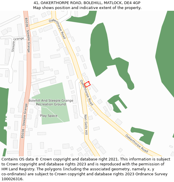 41, OAKERTHORPE ROAD, BOLEHILL, MATLOCK, DE4 4GP: Location map and indicative extent of plot