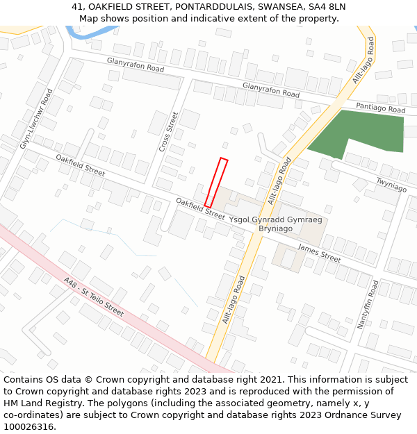 41, OAKFIELD STREET, PONTARDDULAIS, SWANSEA, SA4 8LN: Location map and indicative extent of plot