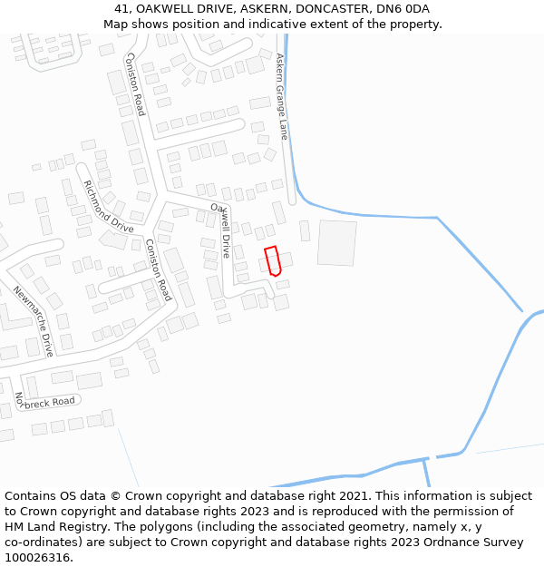 41, OAKWELL DRIVE, ASKERN, DONCASTER, DN6 0DA: Location map and indicative extent of plot