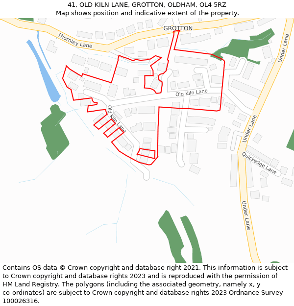 41, OLD KILN LANE, GROTTON, OLDHAM, OL4 5RZ: Location map and indicative extent of plot
