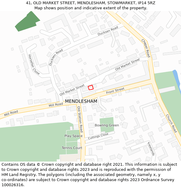 41, OLD MARKET STREET, MENDLESHAM, STOWMARKET, IP14 5RZ: Location map and indicative extent of plot