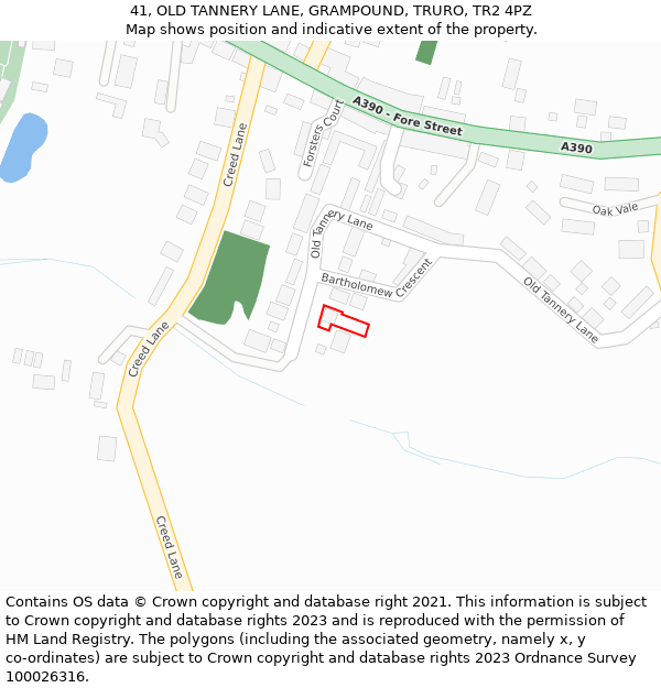 41, OLD TANNERY LANE, GRAMPOUND, TRURO, TR2 4PZ: Location map and indicative extent of plot