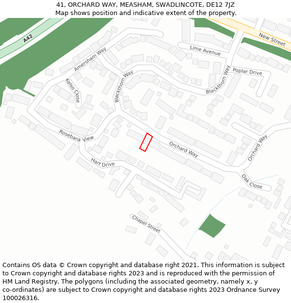 41, ORCHARD WAY, MEASHAM, SWADLINCOTE, DE12 7JZ: Location map and indicative extent of plot