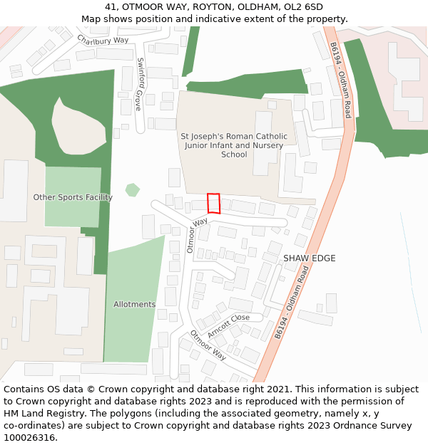 41, OTMOOR WAY, ROYTON, OLDHAM, OL2 6SD: Location map and indicative extent of plot