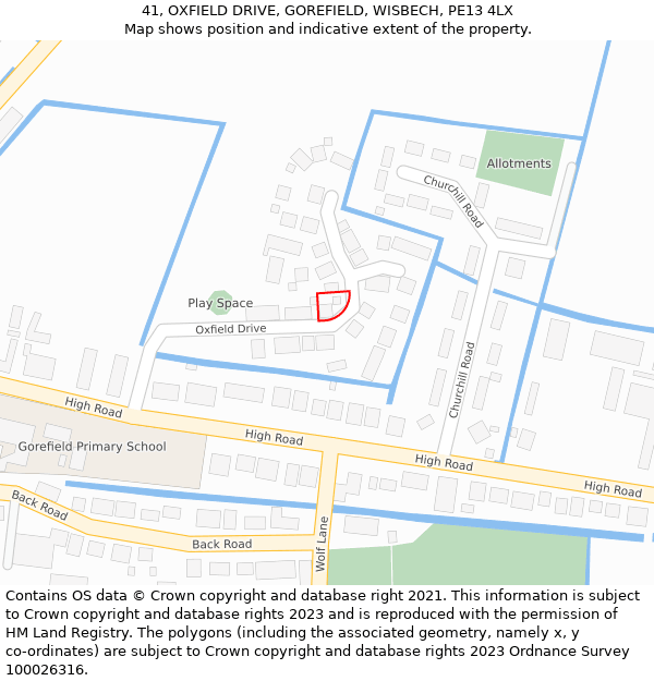 41, OXFIELD DRIVE, GOREFIELD, WISBECH, PE13 4LX: Location map and indicative extent of plot