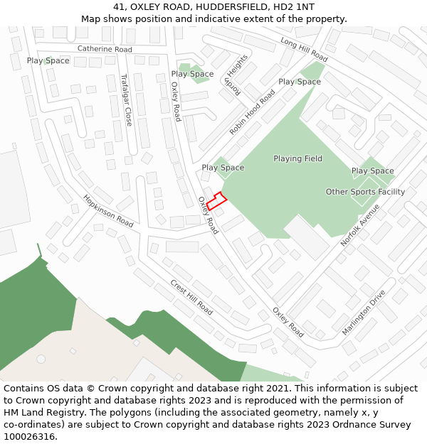 41, OXLEY ROAD, HUDDERSFIELD, HD2 1NT: Location map and indicative extent of plot