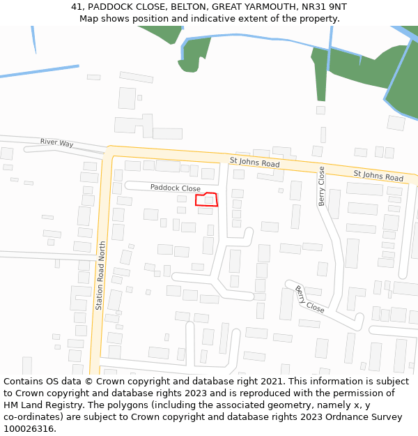 41, PADDOCK CLOSE, BELTON, GREAT YARMOUTH, NR31 9NT: Location map and indicative extent of plot