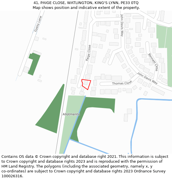 41, PAIGE CLOSE, WATLINGTON, KING'S LYNN, PE33 0TQ: Location map and indicative extent of plot