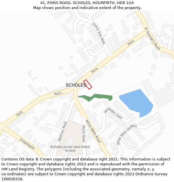 41, PARIS ROAD, SCHOLES, HOLMFIRTH, HD9 1UA: Location map and indicative extent of plot