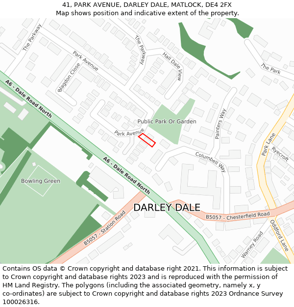 41, PARK AVENUE, DARLEY DALE, MATLOCK, DE4 2FX: Location map and indicative extent of plot