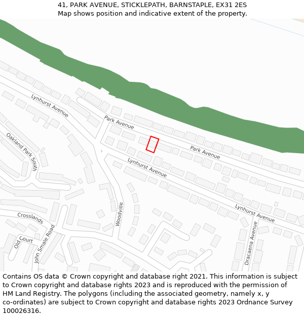 41, PARK AVENUE, STICKLEPATH, BARNSTAPLE, EX31 2ES: Location map and indicative extent of plot