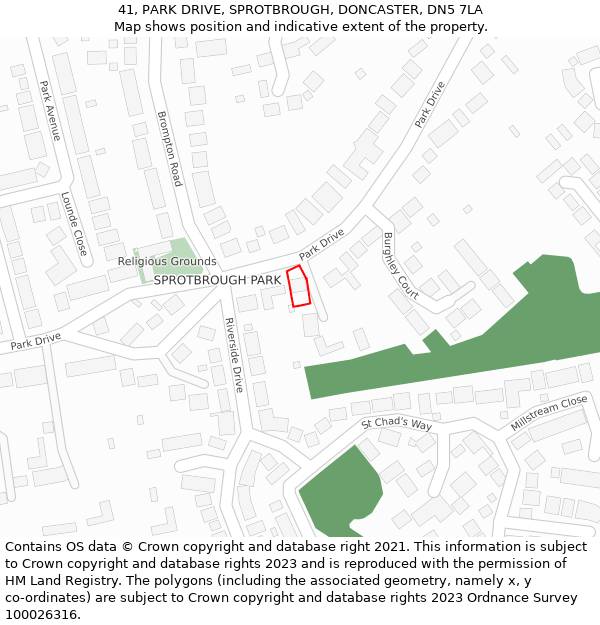 41, PARK DRIVE, SPROTBROUGH, DONCASTER, DN5 7LA: Location map and indicative extent of plot