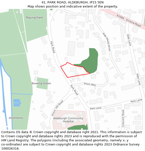 41, PARK ROAD, ALDEBURGH, IP15 5EN: Location map and indicative extent of plot