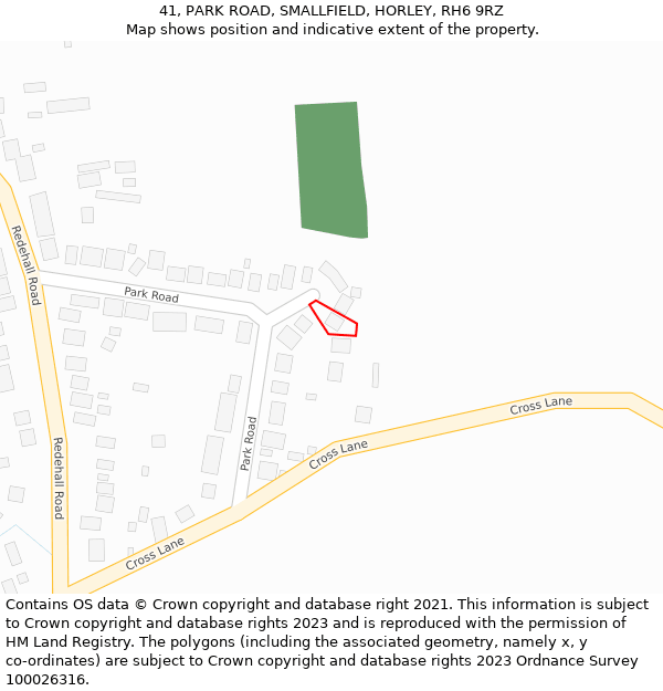 41, PARK ROAD, SMALLFIELD, HORLEY, RH6 9RZ: Location map and indicative extent of plot