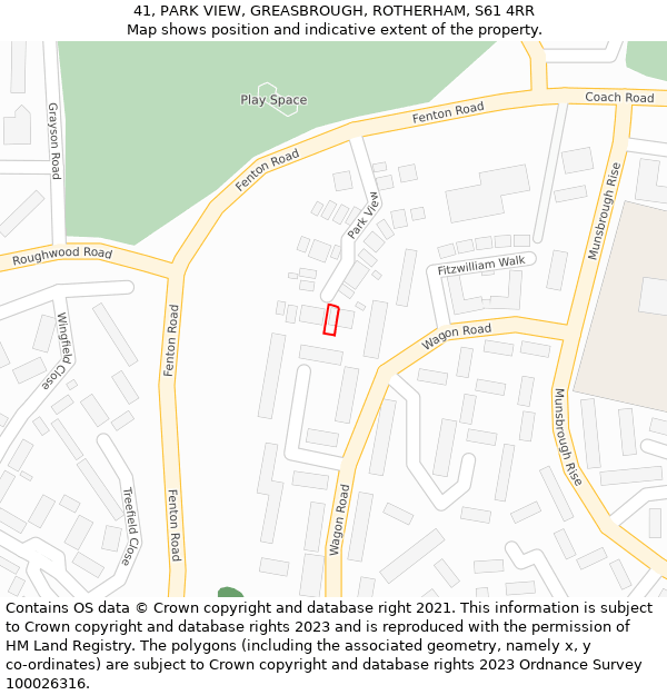 41, PARK VIEW, GREASBROUGH, ROTHERHAM, S61 4RR: Location map and indicative extent of plot