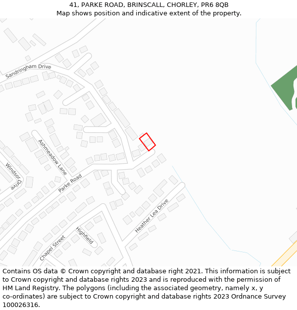 41, PARKE ROAD, BRINSCALL, CHORLEY, PR6 8QB: Location map and indicative extent of plot
