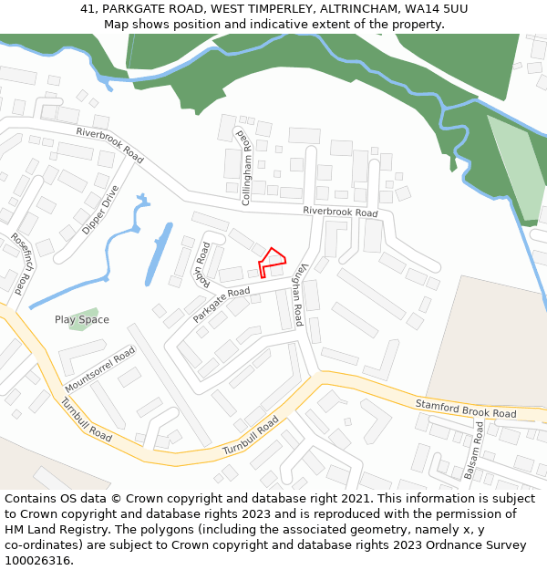 41, PARKGATE ROAD, WEST TIMPERLEY, ALTRINCHAM, WA14 5UU: Location map and indicative extent of plot