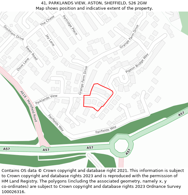 41, PARKLANDS VIEW, ASTON, SHEFFIELD, S26 2GW: Location map and indicative extent of plot