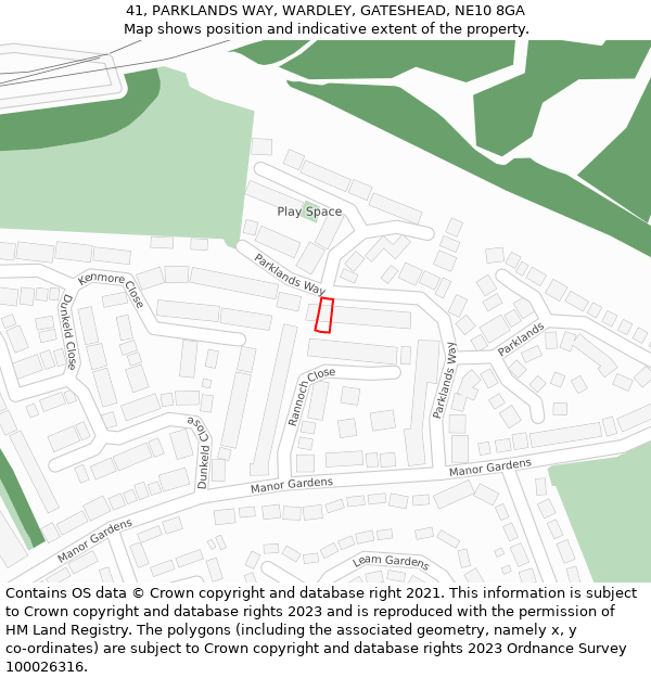 41, PARKLANDS WAY, WARDLEY, GATESHEAD, NE10 8GA: Location map and indicative extent of plot