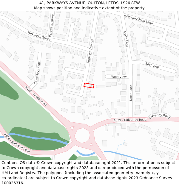 41, PARKWAYS AVENUE, OULTON, LEEDS, LS26 8TW: Location map and indicative extent of plot